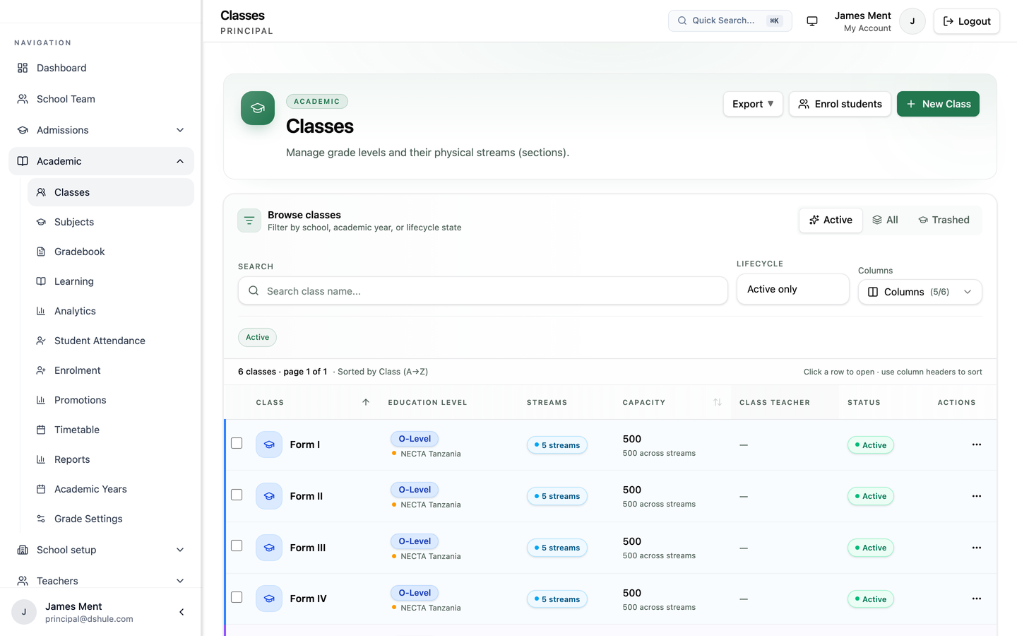 Academic product screenshot